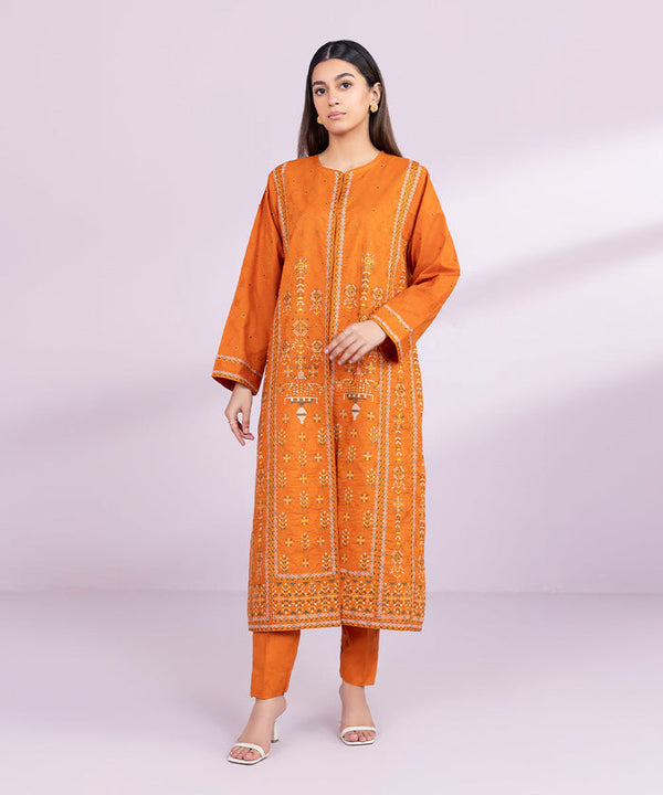 Emboidered Jacquard Orange 2 Piece Suit - Sapphire