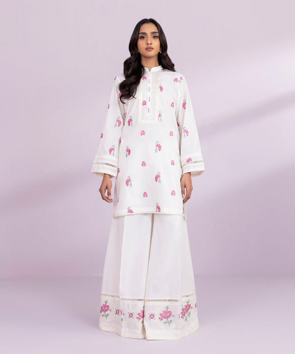 Embroidered Lawn White Kurti - Sapphire