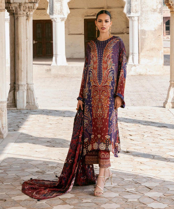 Printed Silk Purple 3 Piece Suit - Sapphire