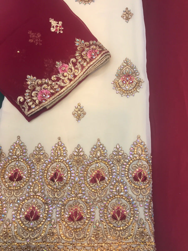 4pc Unstitched Fancy Georgette Suit Maroon  DIL-5314