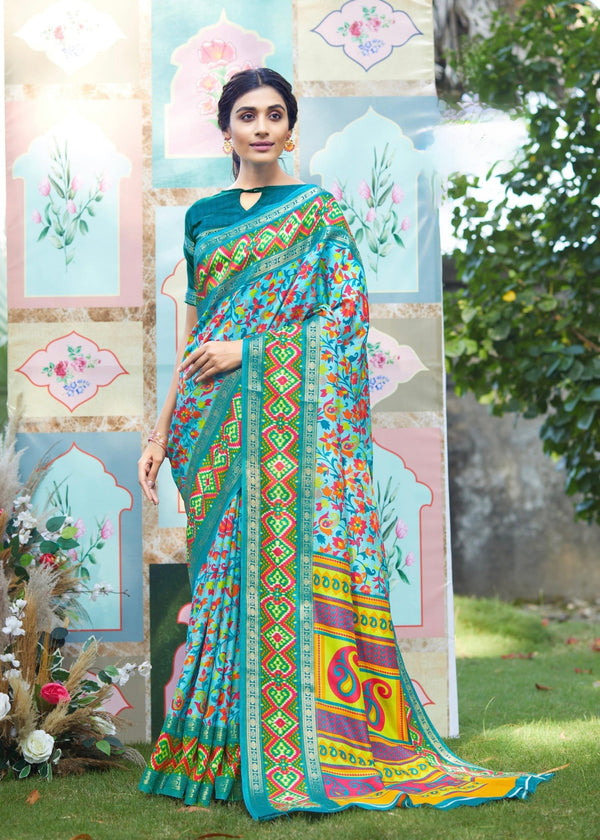 Print work on Weaving Cashmere Silk Saree