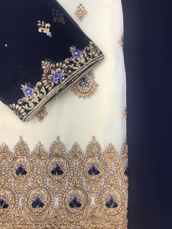 4pc Unstitched Fancy Georgette Suit Blue DIL-5314