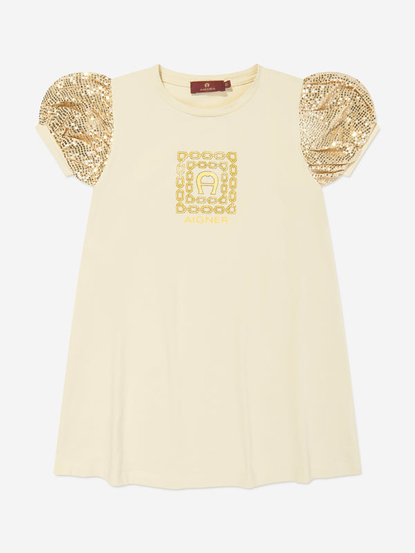 Girls Logo T-Shirt Dress in Beige