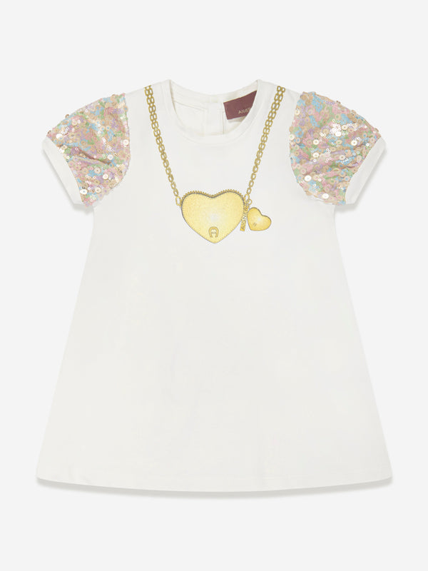 Baby Girls Charm Necklace Dress in White
