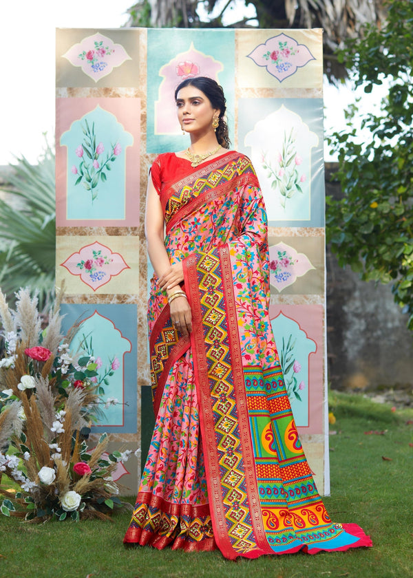 Print work on Weaving Cashmere Silk Saree