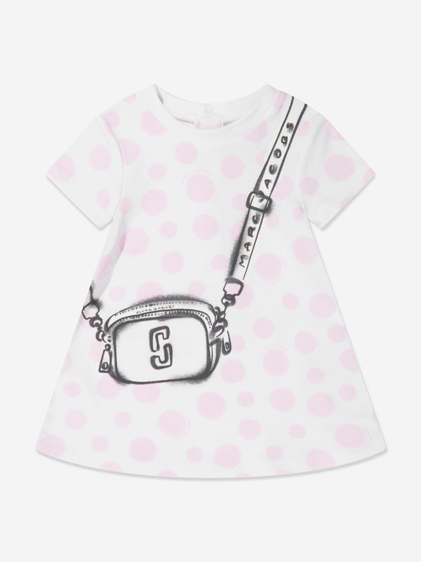 Baby Girls Spotted Bag Print Dress in Ivory