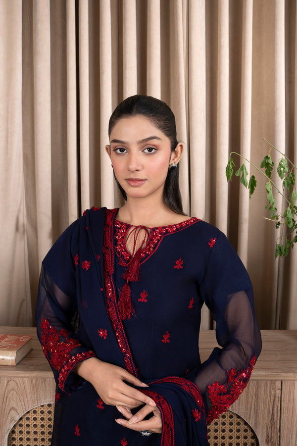 Navy Blue Chiffon Party Wear