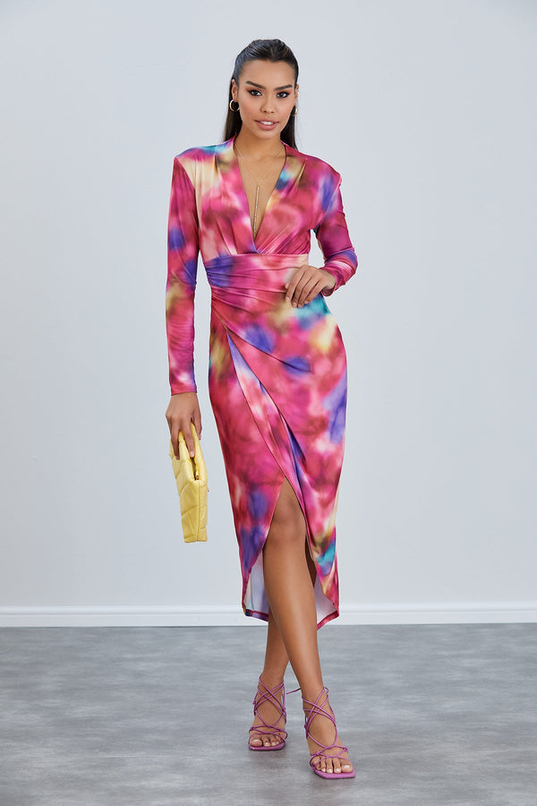 Forever Long Sleeve Wrap Midi Dress