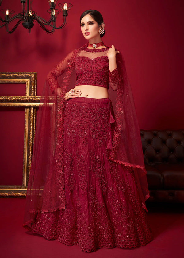 Bridal Red Resham & Stone Embroidered Wedding Lehenga Choli