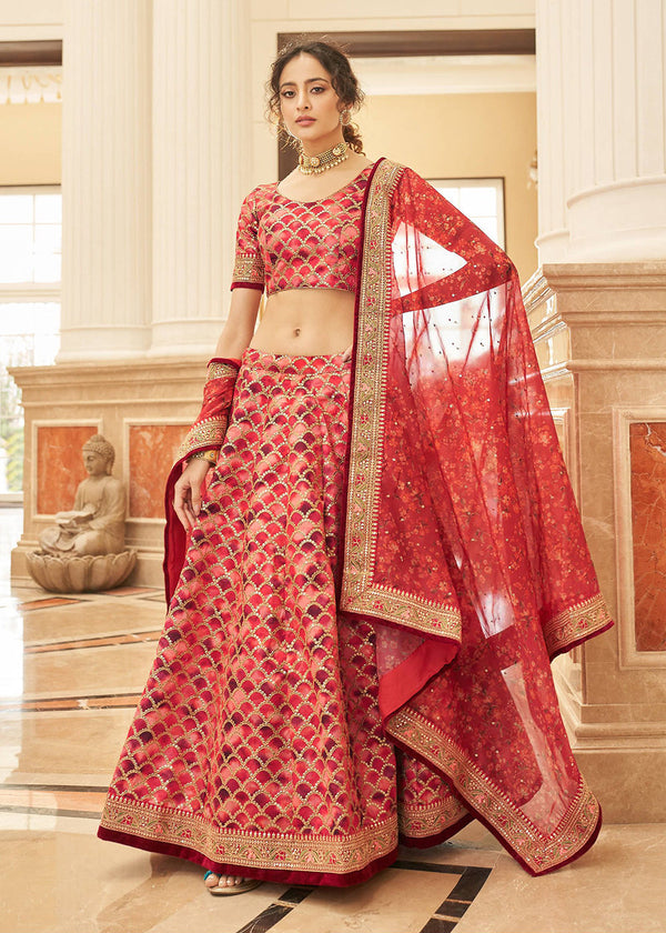 Appealing Red Art Silk Embroidery Wedding Lehenga Choli