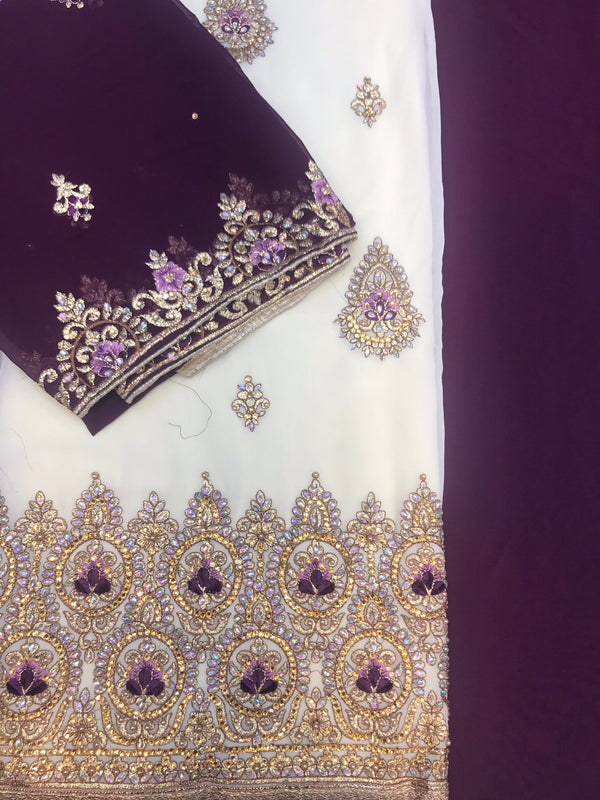 4pc Unstitched Fancy Georgette Suit Purple  DIL-5314