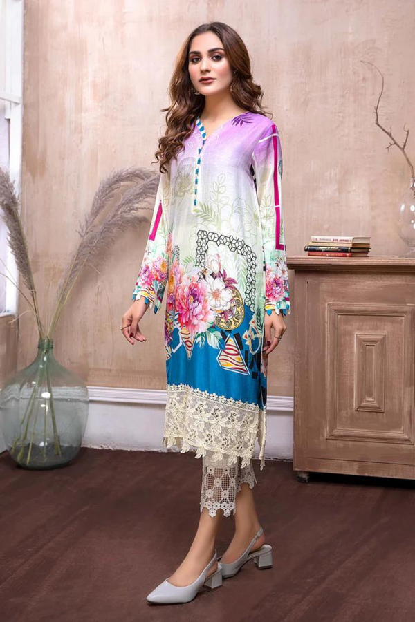 Adan Libas Digital Embroidered Lawn 1 Piece Kurti Mauve