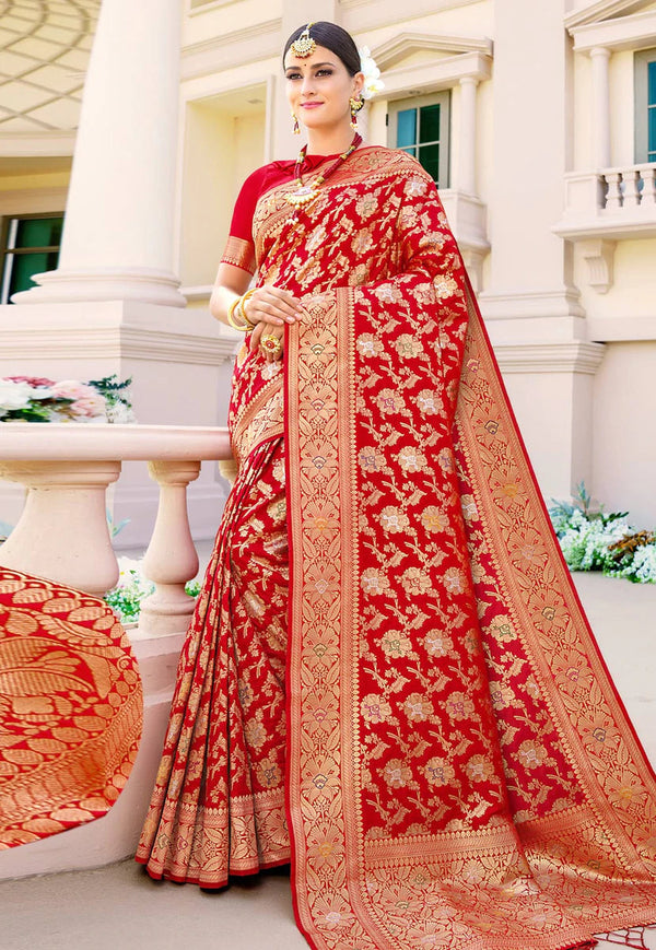 Bridal Red Digital Printed Indian Silk Saree Clothingam