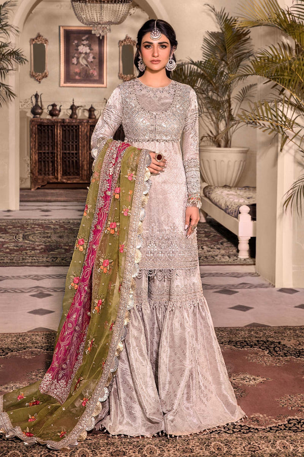 Maria B Embroidered Orgazna 3 Piece Suit Silver BD-2601