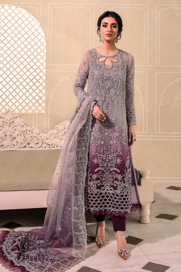 Maria B Embroidered Organza 3 Piece Suit Plum BD-2605