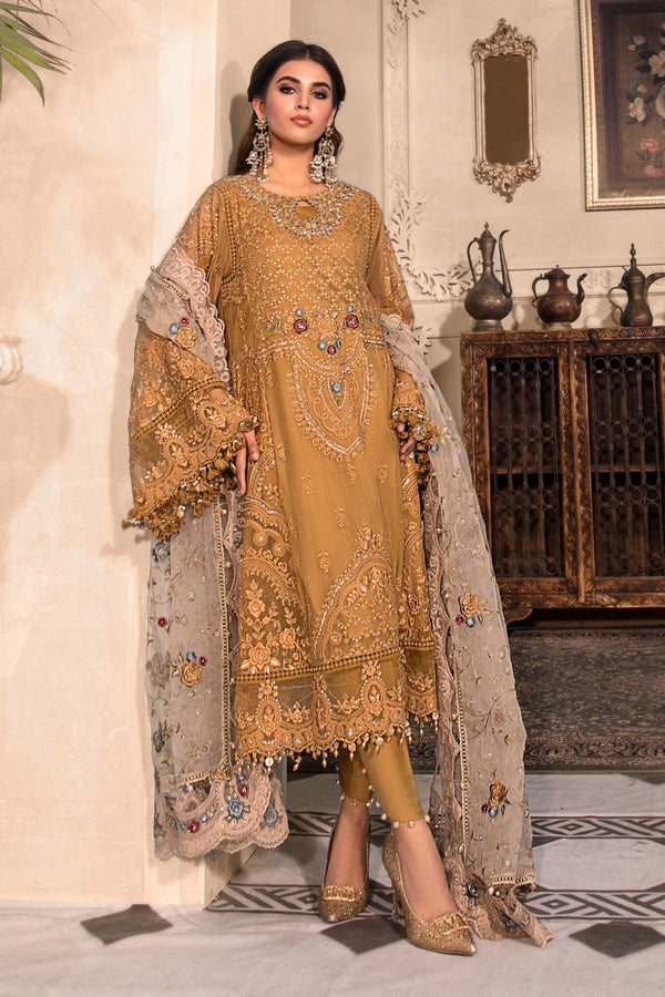Maria B Embroidered Chiffon 3 Piece Suit Mustard BD-2606