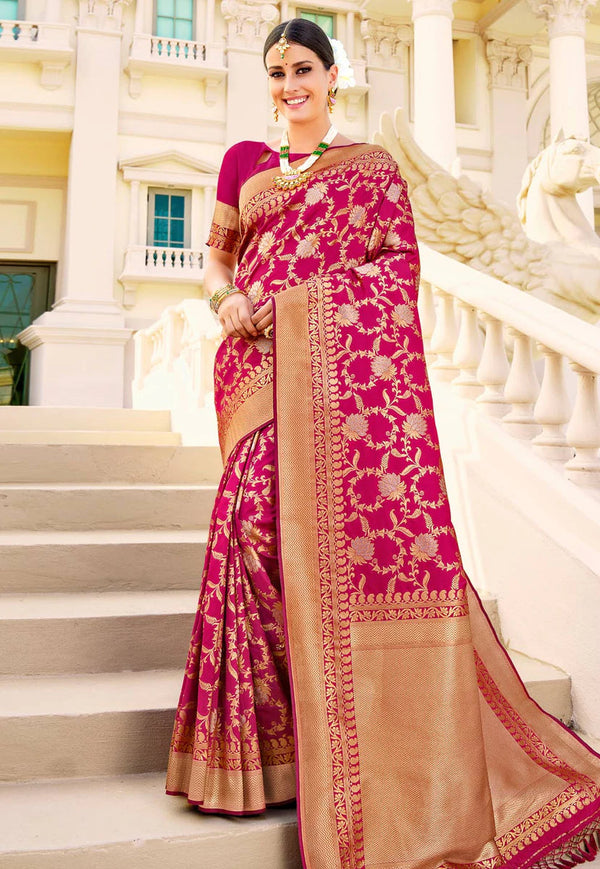 Darkish Pink Digital Printed Indian Silk Saree Clothingam
