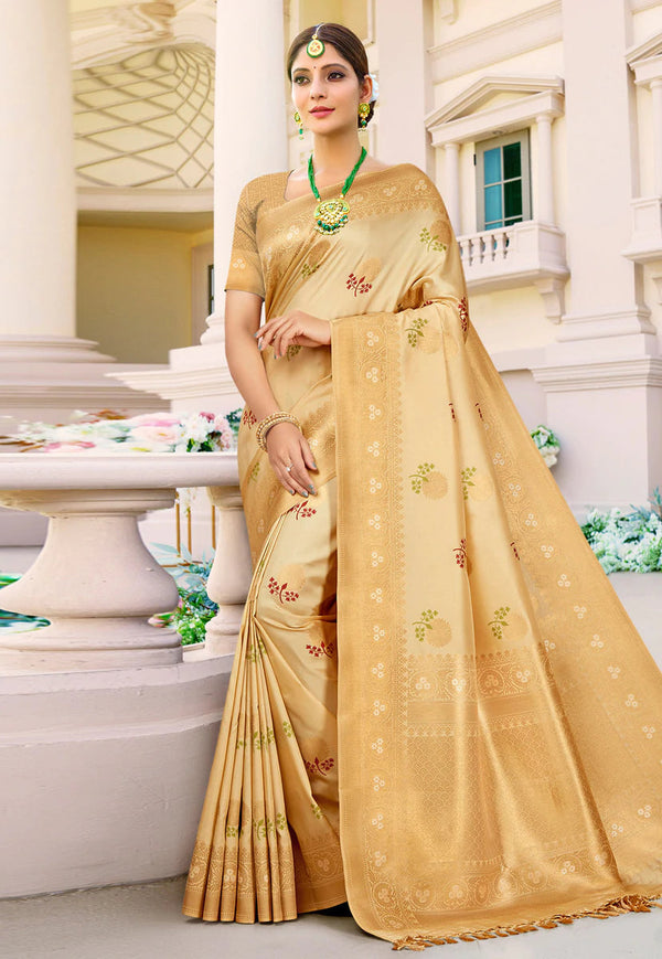 Golden Digital Printed Indian Silk Saree Clothingam