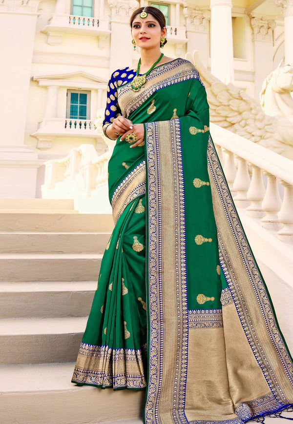 Green Digital Printed Indian Silk Saree Clothingam