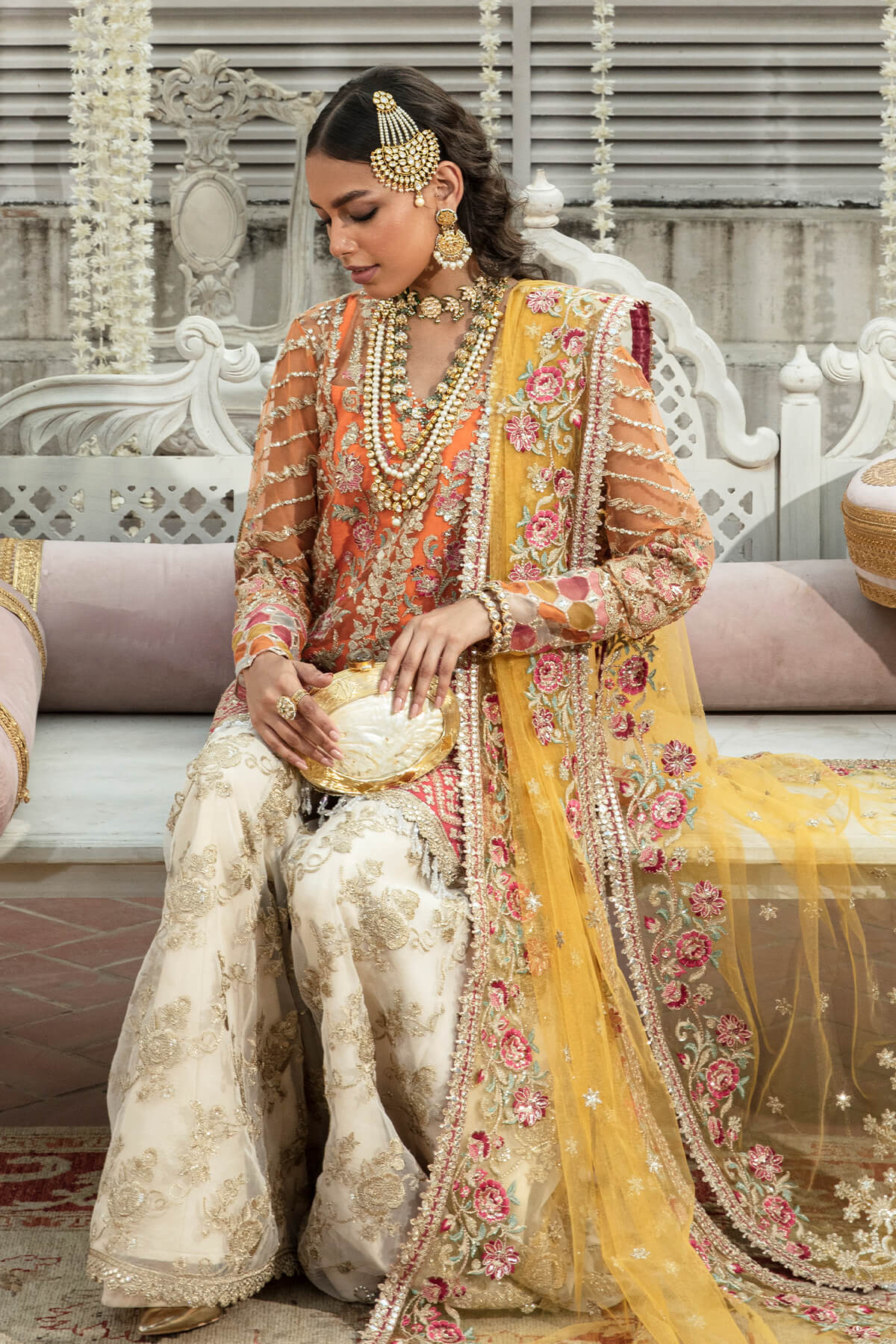 Imrozia Embroidered Net 3 Piece suit SB-12 QURBAT Clothingam