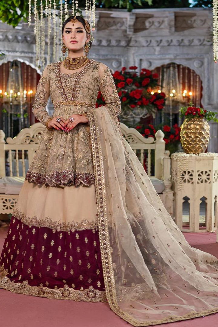 Maria Osama Khan Embroidered Net 3 piece suit SURKHAB Clothingam