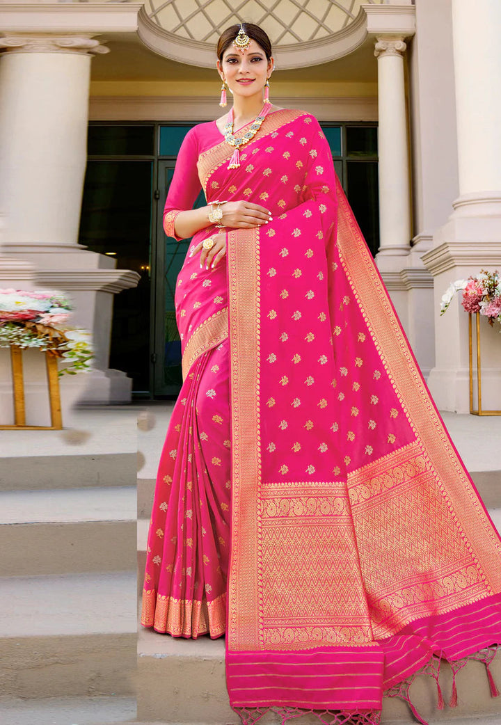 Pink Banarasi Silk Digital Printed Designer Saree for Party and Wedding Wear | Online Saree in UK