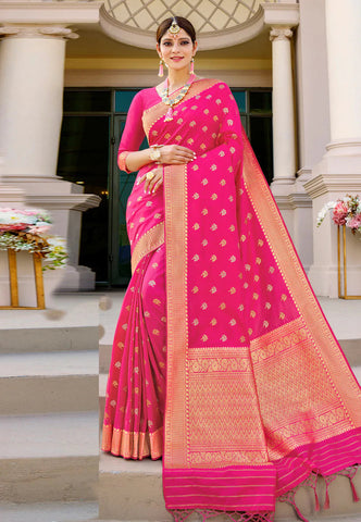 Pink Banarasi Silk Digital Printed Designer Saree for Party and Wedding Wear | Online Saree in UK