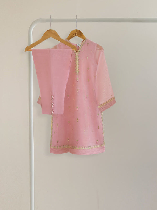 (KIDS) PURE COTTON NET HAND EMBROIDERED SHIRT AND PANTS KD3580B